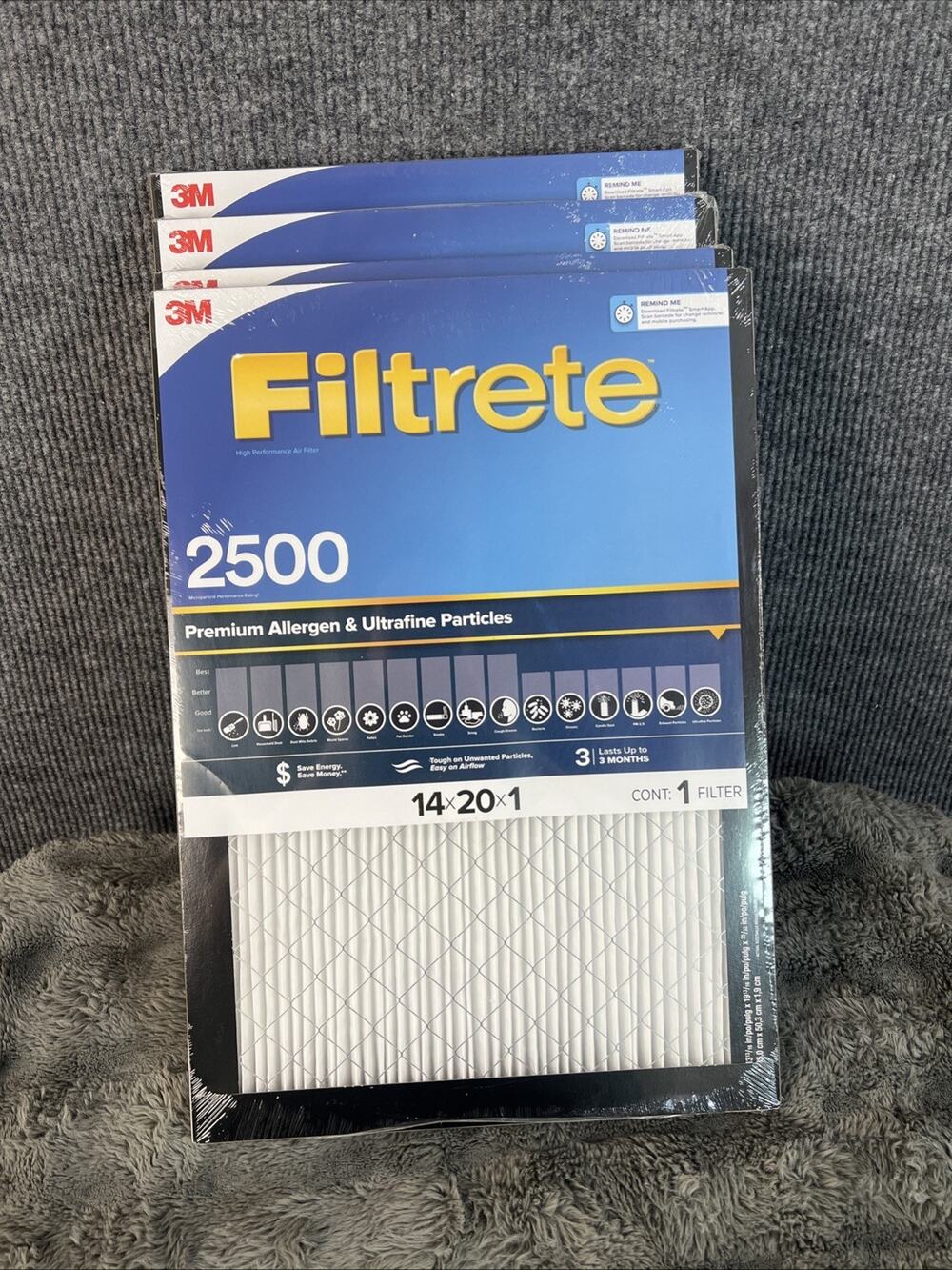 Lot of 4 3M Filtrete 2500 14x20x1 Premium Allergen & Ultrafine 4 New Air Filters